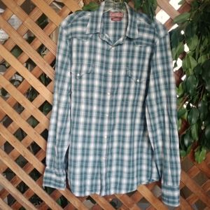 Lucky Brand 100% Cotton Western Shirt, Plaid, Pearl Snaps